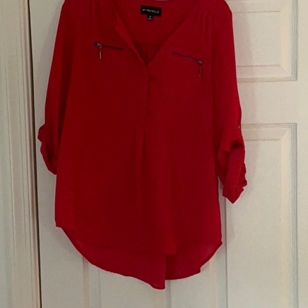 My Michelle Red Relaxed Buttoned Blouse